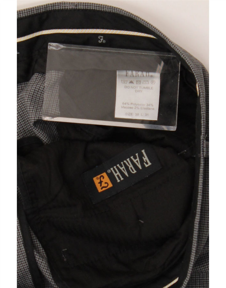 FARAH Pantalón de traje recto para hombre W38 L31 Poliéster a cuadros gris