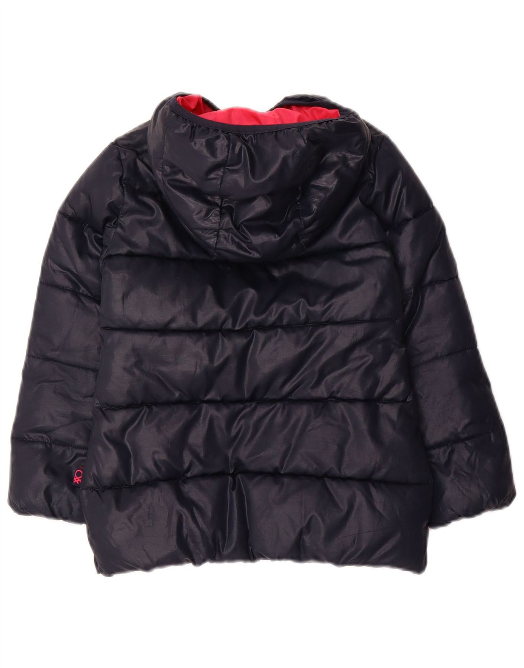 BENETTON Cazadora Acolchada con Capucha Niña 4-5 Años XS Azul Marino Poliéster