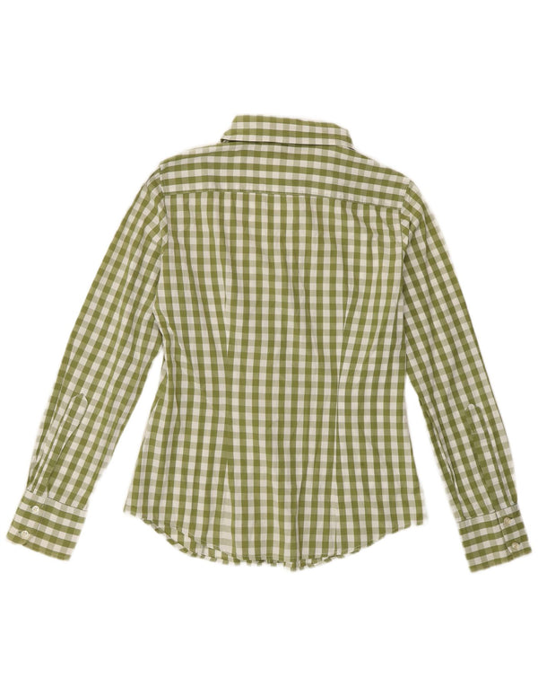 BENETTON Camisa de mujer UK 42 Algodón a cuadros verde medio