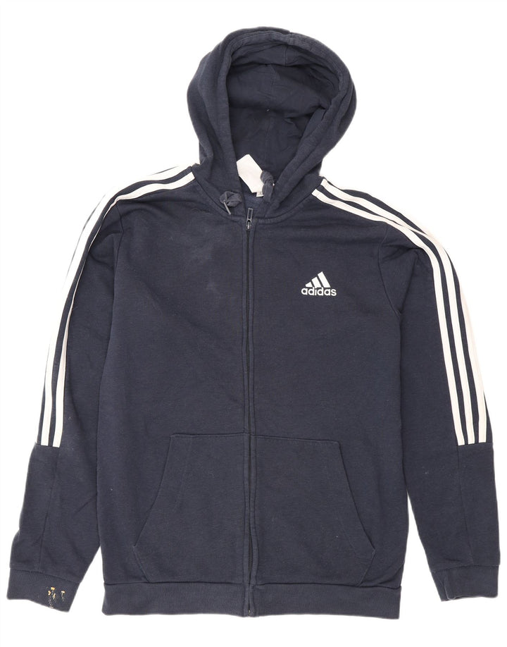 Adidas Hombre Zip Sudadera Con Capucha Suéter Medio Azul Marino Algodón