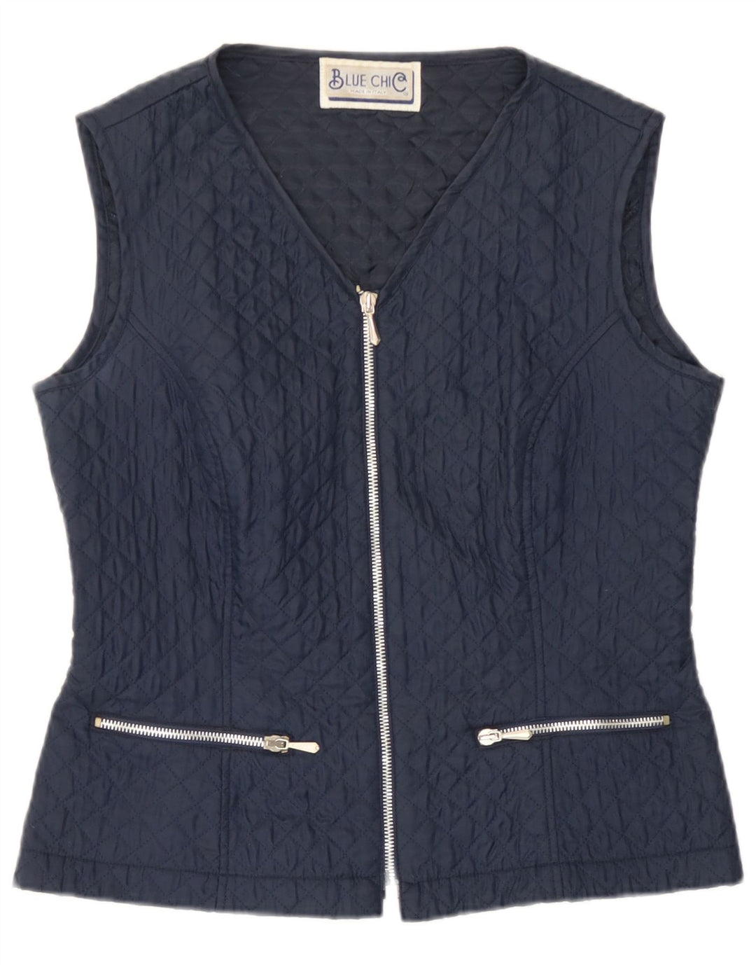 Chaleco acolchado vintage para mujer IT 42 Poliéster azul marino medio