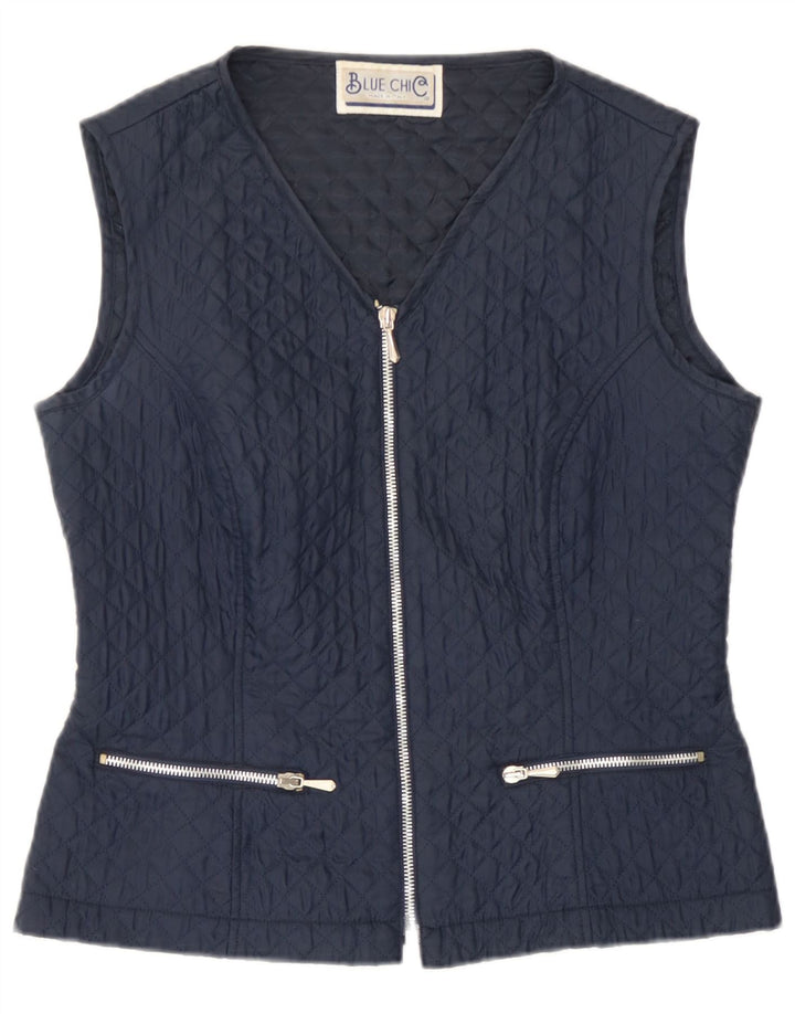 Chaleco acolchado vintage para mujer IT 42 Poliéster azul marino medio