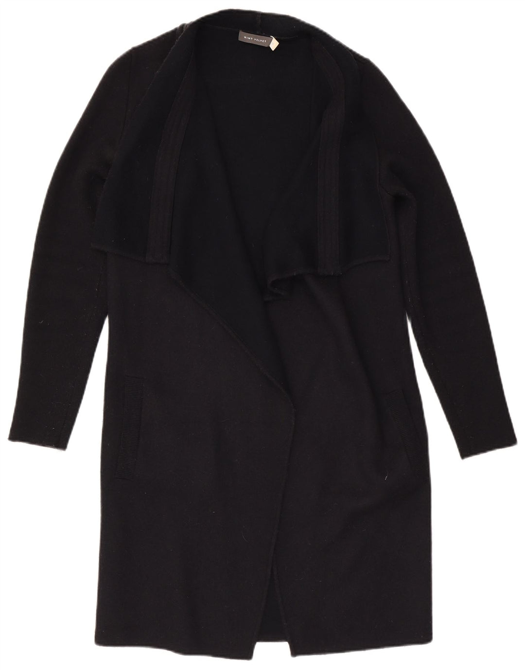 MINT VELVET Suéter tipo cárdigan abierto largo para mujer UK 40 Mediano Negro