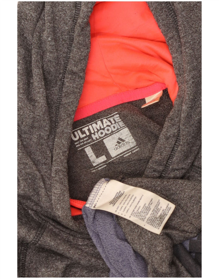 Adidas - Sudadera con capucha para mujer (talla 40), poliéster a rayas grises grandes