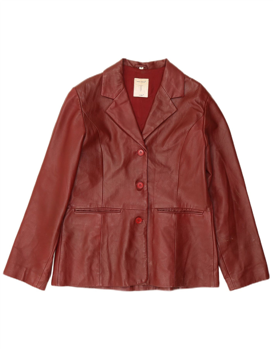 Conbipel Chaqueta Blazer de Cuero con 3 Botones para Mujer IT 46 Grande Cuero Burdeos