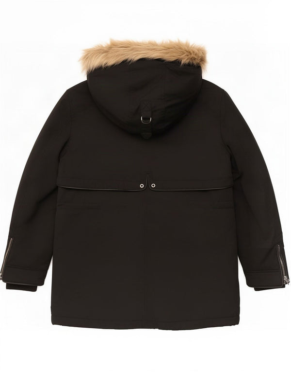 Zara Mujer Trafaluc Chaqueta Parka Sherpa con Capucha Reino Unido 44 Mediano Negro