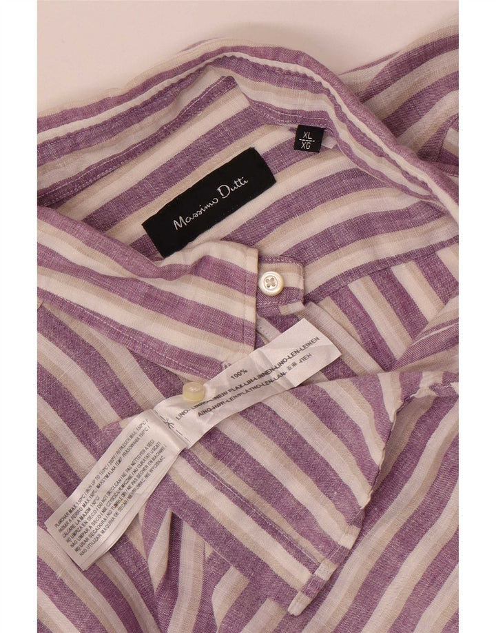 Camisa Massimo Dutti Hombre XL Lino Rayas Morado