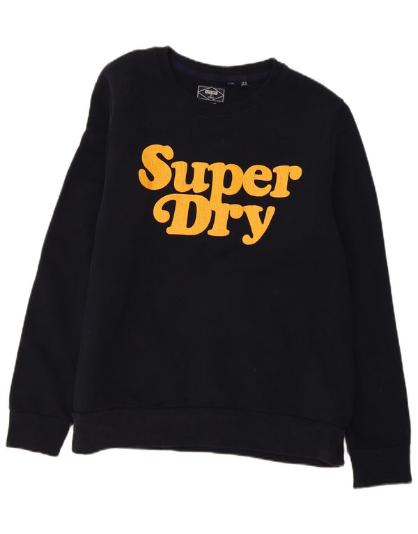 Superdry Mujer Sudadera Gráfica Jumper UK 46 Large Algodón Negro