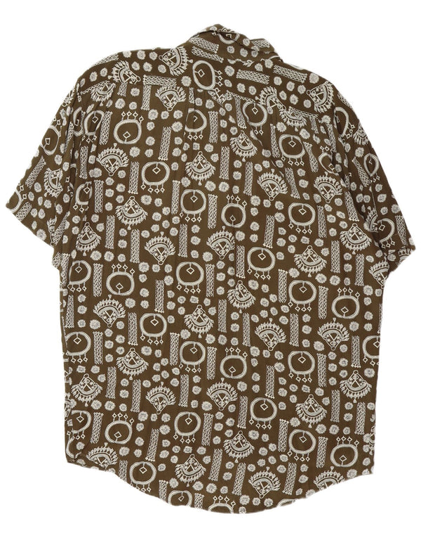 Camisa de manga corta con patrón abstracto vintage para hombre XL Caqui