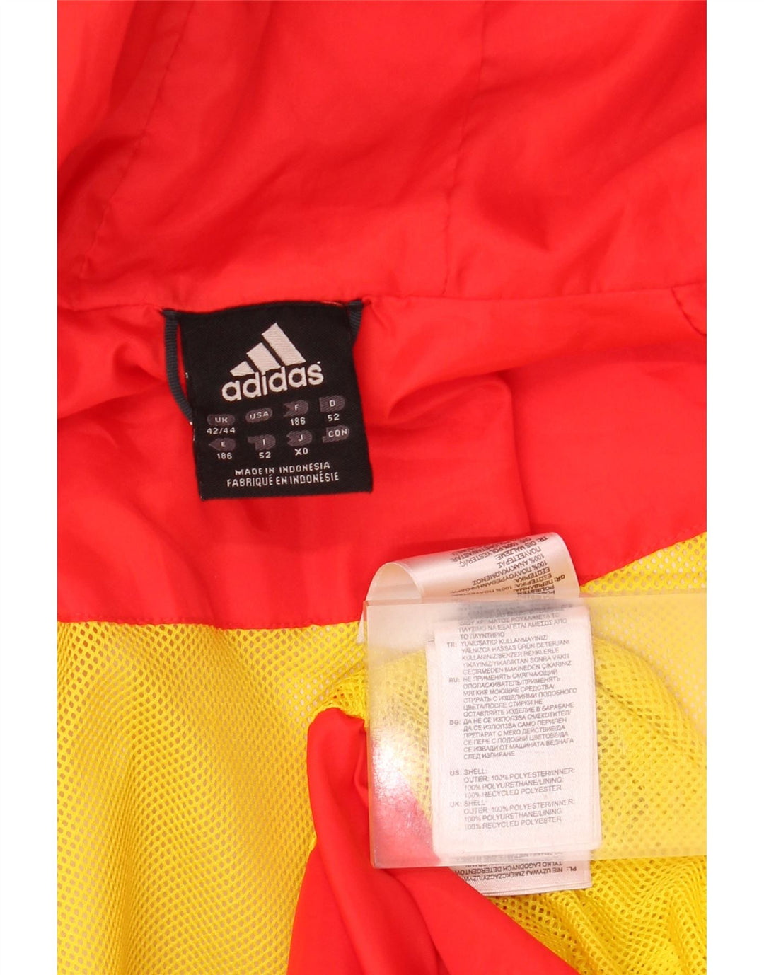 Adidas Chaqueta impermeable con capucha para hombre UK 42/44 Large Red Colourblock Poliéster