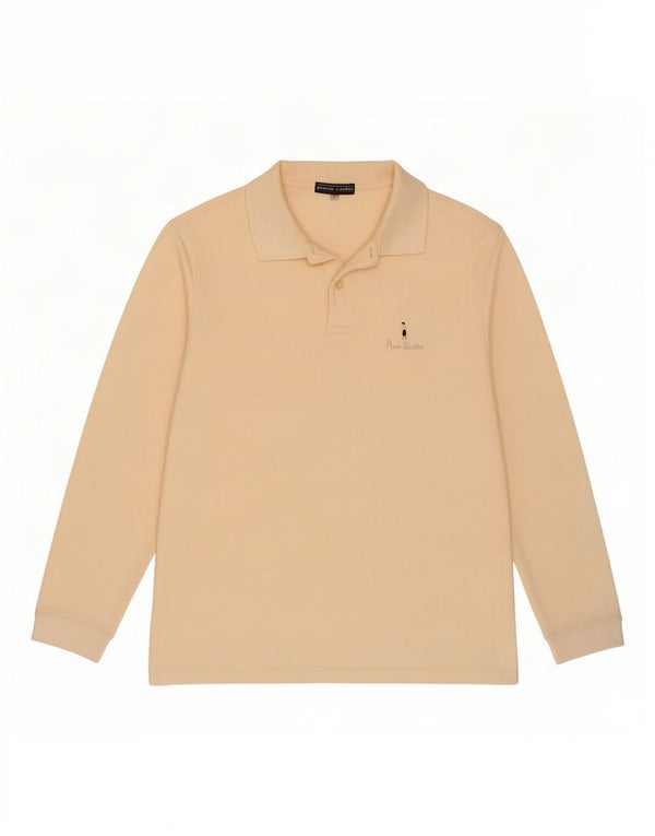 Pierre Cardin Polo de manga larga para hombre, tamaño grande, algodón beige
