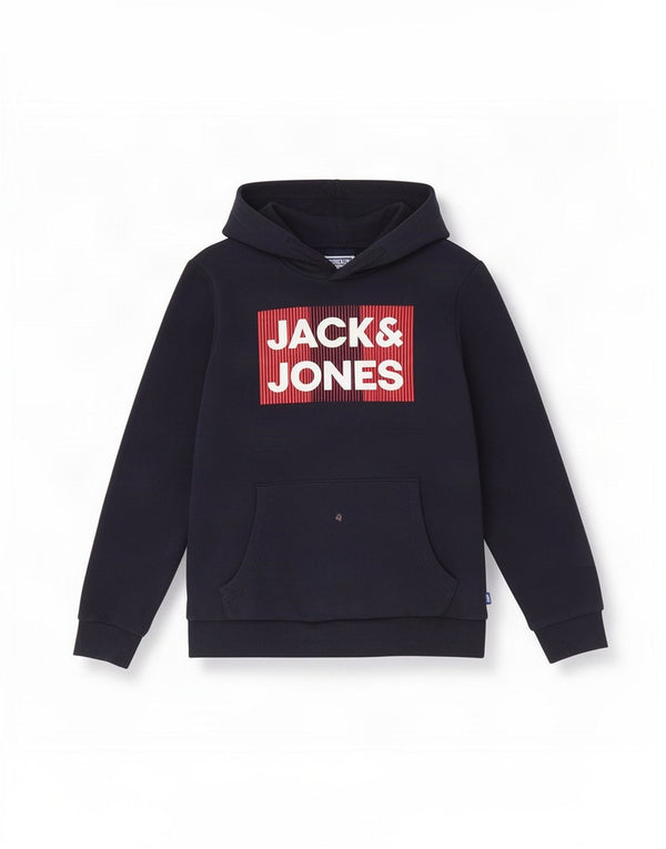 Jack & Jones Mens Graphic Hoodie Jumper Small Navy Blue Cotton