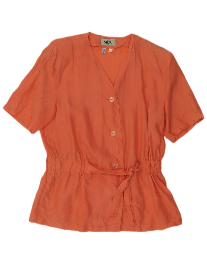 Vintage mujer manga corta blusa Top Reino Unido 12 seda naranja mediana