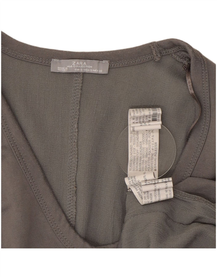 Zara Mujer Blusa Asimétrica Top UK 10 Small Gris Viscosa