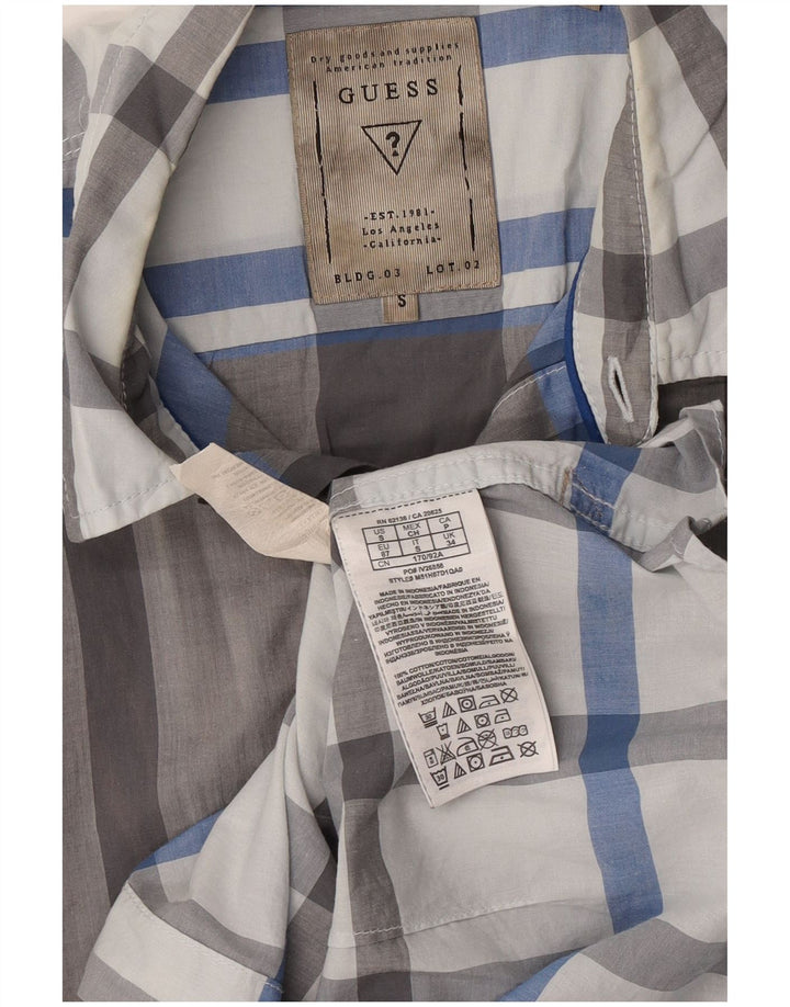 Guess Camisa Slim Fit De Manga Corta Para Hombre De Algodón A Cuadros Gris Pequeño