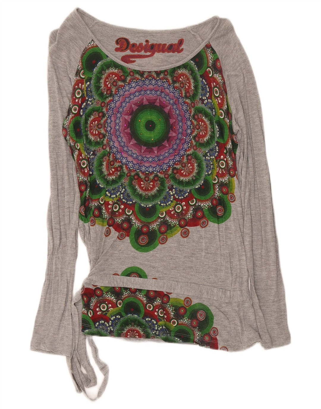 Desigual Mujer Gráfico Top Manga Larga Reino Unido 12 Gris Medio Geométrico