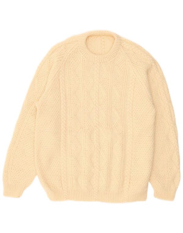 Vintage hombres cuello redondo jersey suéter 2XL Beige