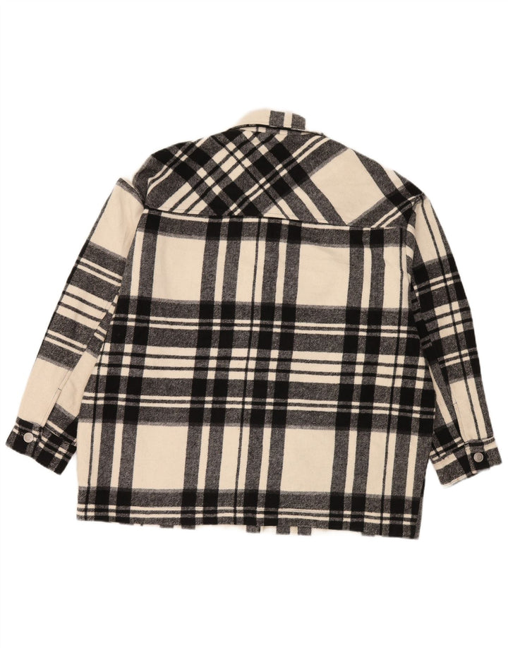 Zara Mujer Chaqueta utilitaria extragrande UK 44 Mediana Poliéster a cuadros negros