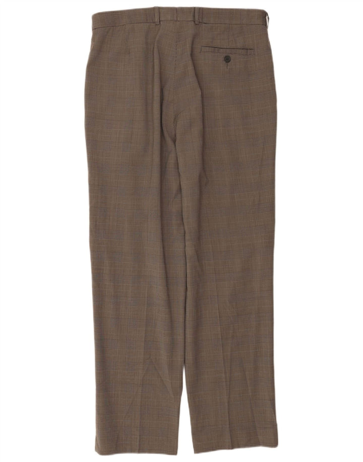 Marks & Spencer Pantalón de traje con pinzas para hombre W34 L30 Beige Pata de gallo