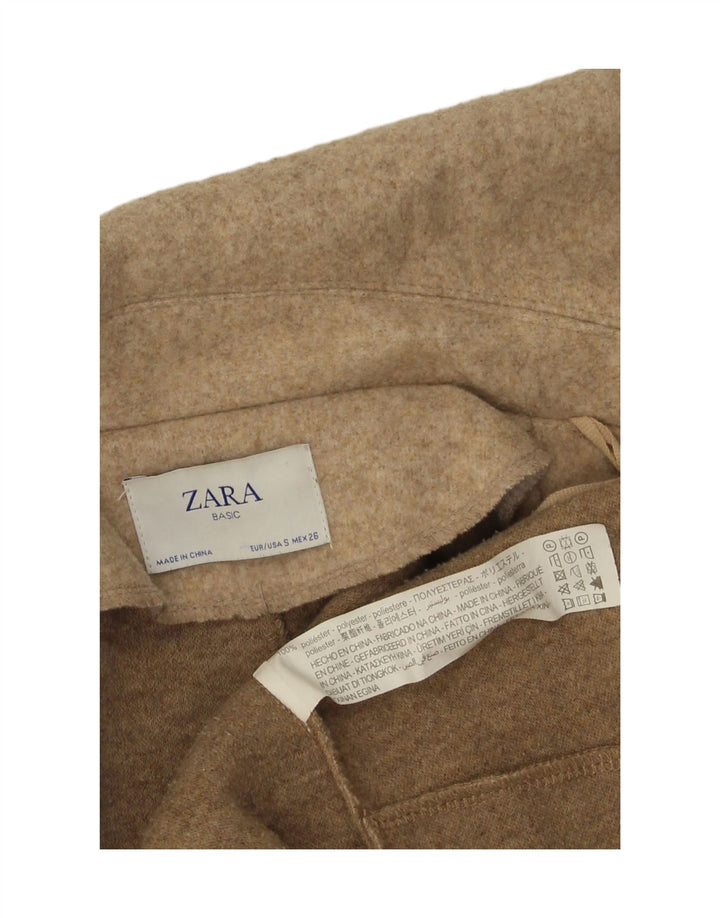 Zara Mujer Abrigo Abierto Extragrande Reino Unido 10 Pequeño Poliéster Beige