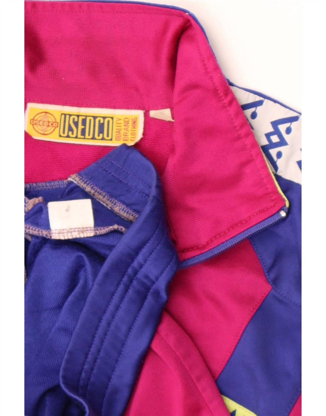 Vintage hombres gráfico chándal top chaqueta grande azul colorblock poliéster