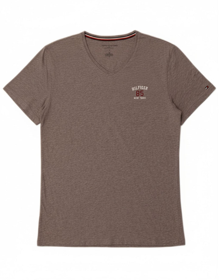 TOMMY HILFIGER Mens T-Shirt Top Large Grey Cotton