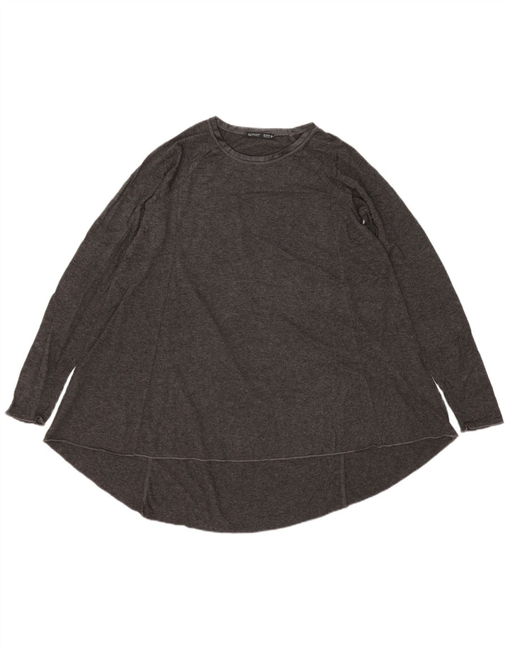 Zara Mujer Túnica De Manga Larga Top UK 10 Small Gris Viscosa