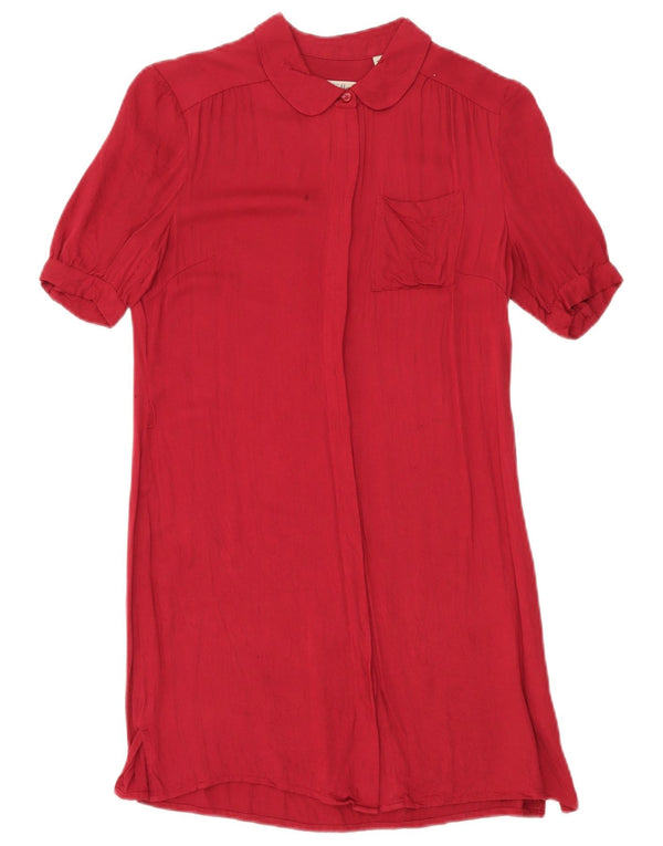 Jack Wills Vestido camisero de manga corta para mujer UK 8 Small Borgoña Viscosa