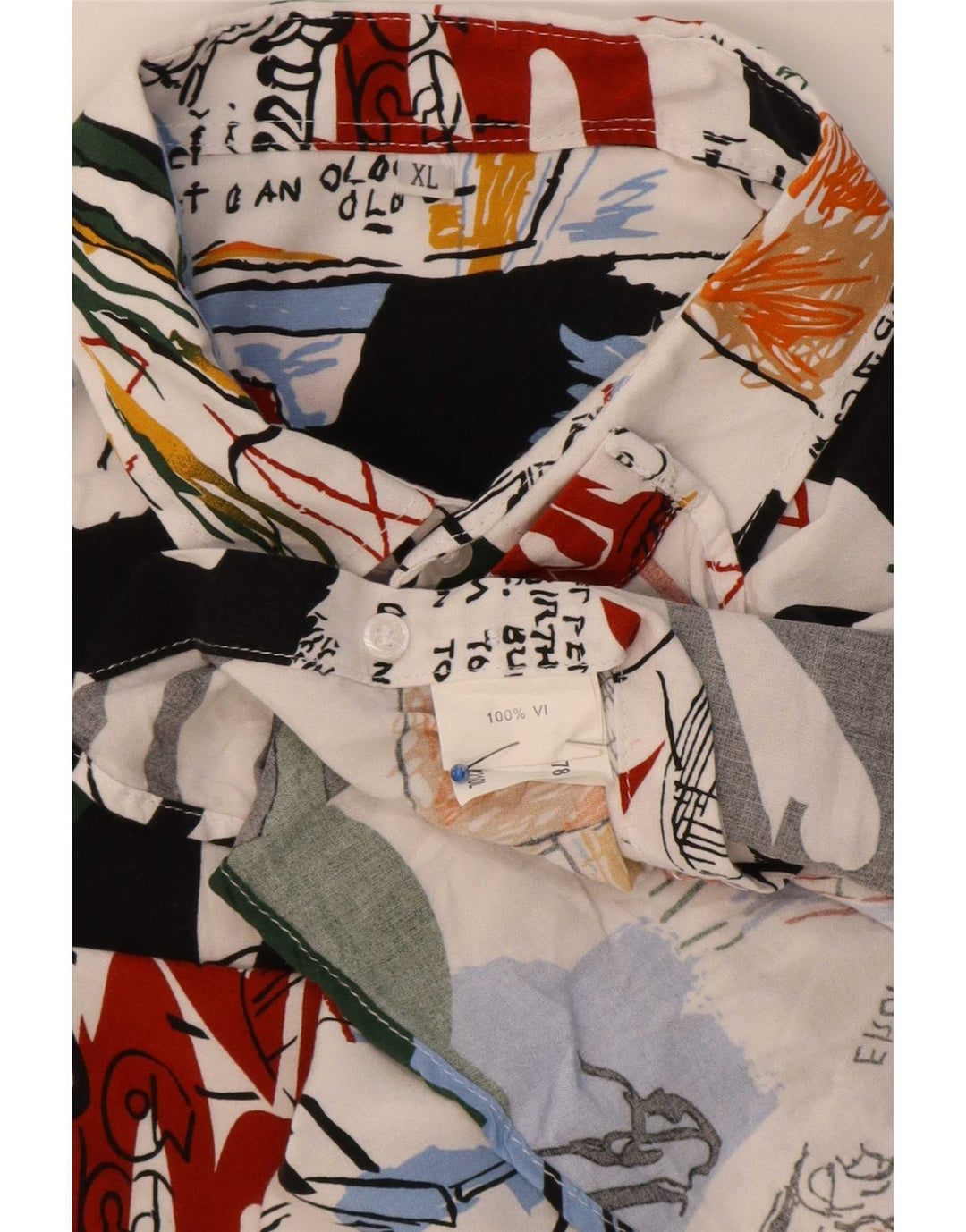 Camisa vintage de manga corta con estampado abstracto para hombre XL Viscosa multicolor