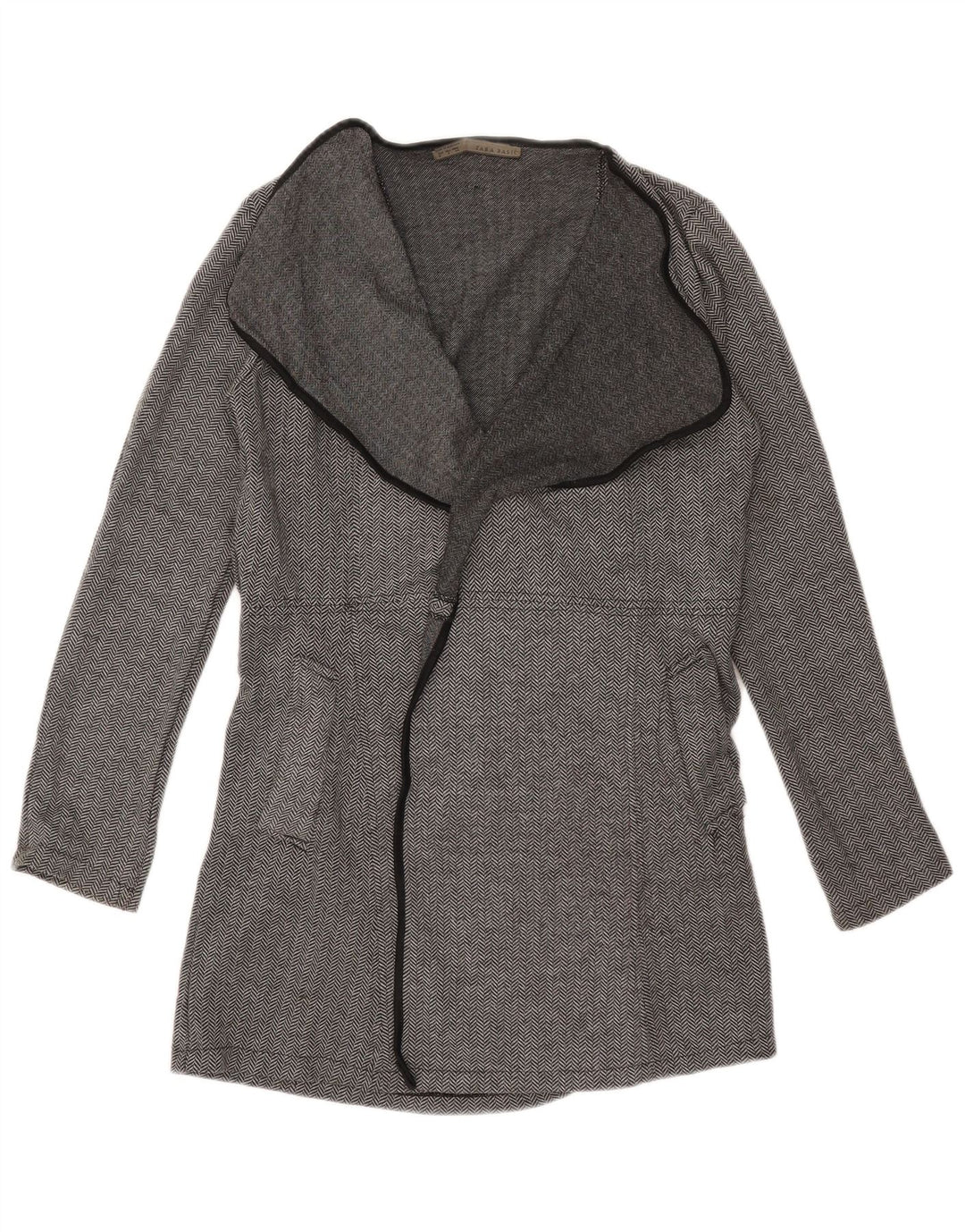 Zara Mujer Abrigo Abierto UK 10 Small Grey Herringbone