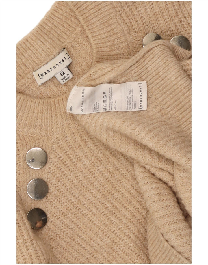 WAREHOUSE Suéter de cuello redondo para mujer UK 12 Medio Beige Acrílico