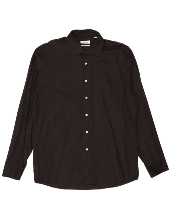 CALVIN KLEIN Camisa slim fit para hombre Talla 43 Grande Algodón negro