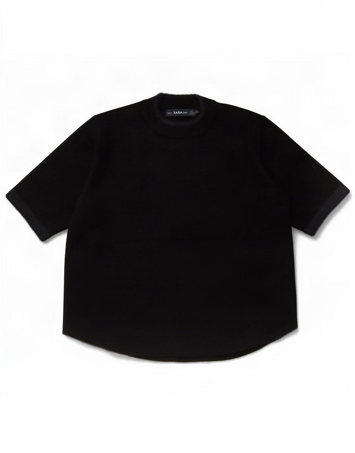 Zara Mujer Crop Top De Manga Corta UK 40 Small Negro