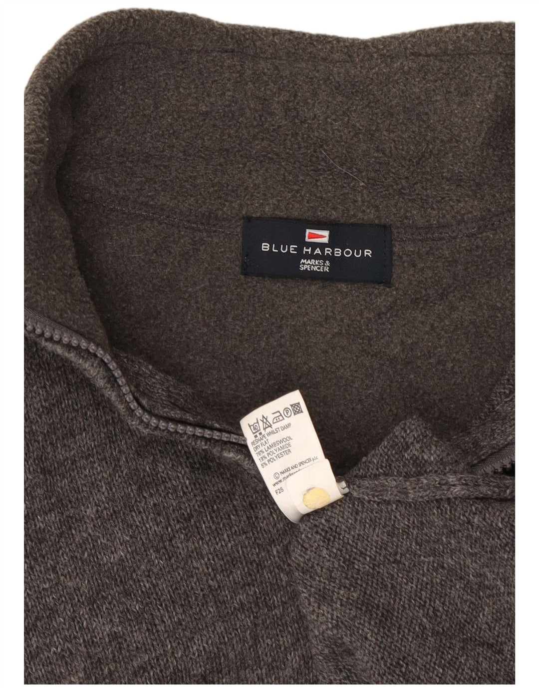 Marks & Spencer Jersey azul con cuello y cremallera Harbor para hombre, talla pequeña, gris
