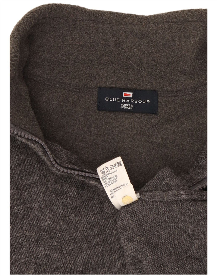 Marks & Spencer Jersey azul con cuello y cremallera Harbor para hombre, talla pequeña, gris