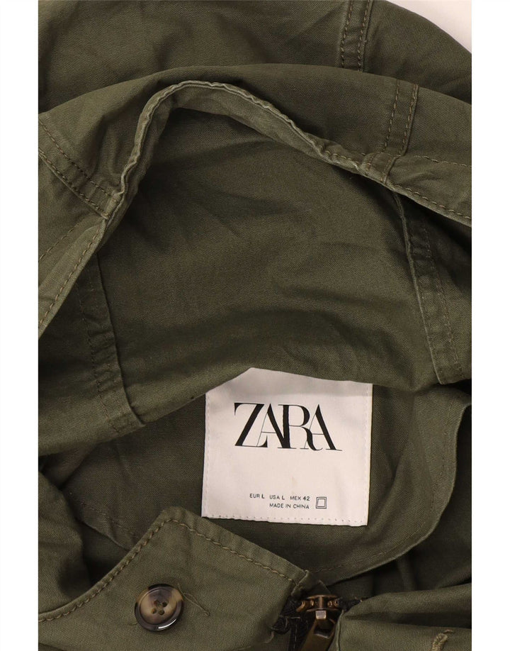 Zara Mens Chaqueta Parka Con Capucha Reino Unido 40 Grande Caqui