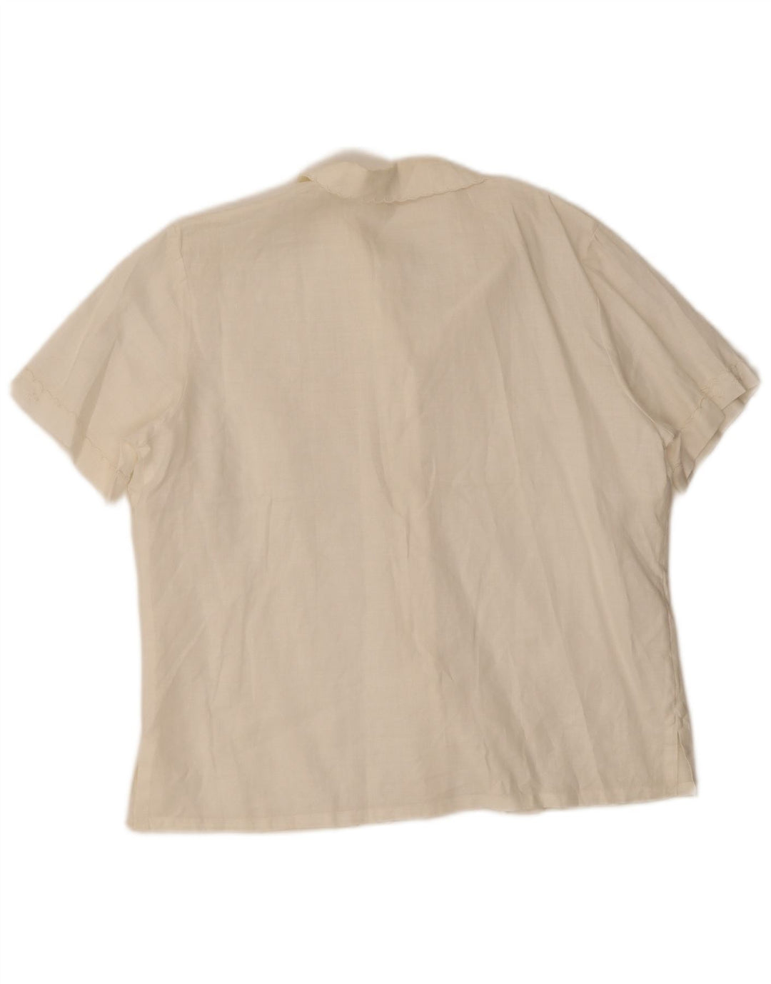 Camisa vintage de manga corta para mujer IT 42 Lino floral blanco medio
