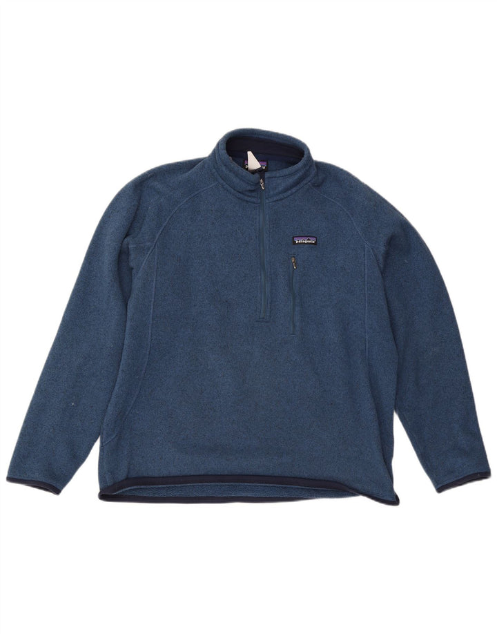 Patagonia Hombre Zip Neck Sudadera Jumper Large Azul Poliéster