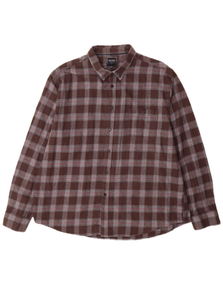 James Pringle Camisa de franela para hombre 2XL Algodón a cuadros marrón