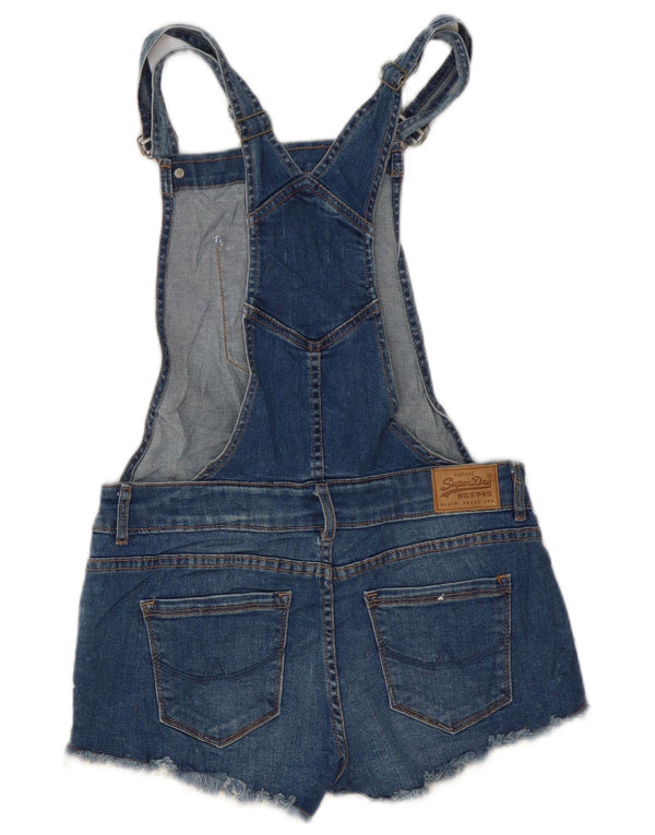 Superdry Mujer Peto Denim Shorts UK 10 Small W30 Algodón Azul