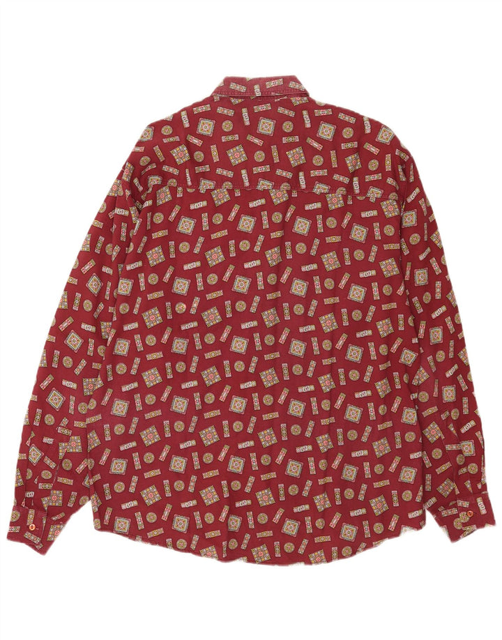Vintage hombres patrón abstracto camisa grande burdeos
