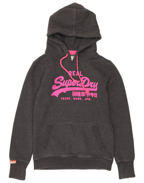 SUPERDRY Womens Graphic Hoodie Jumper UK 10 Small Grey Cotton