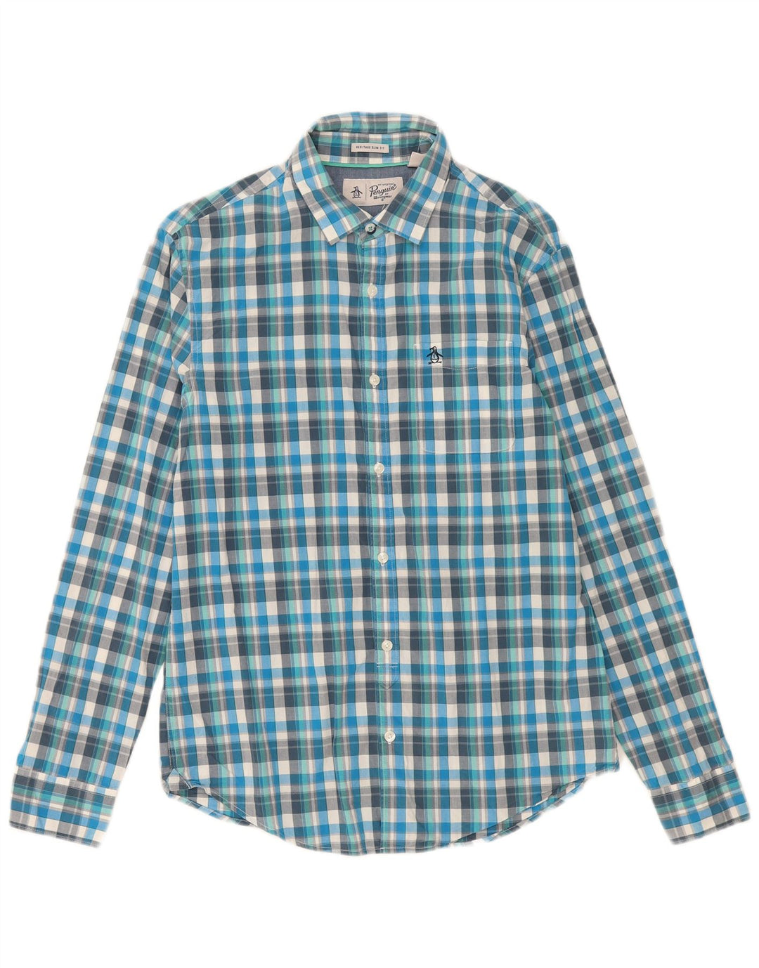 Camisa de corte slim Heritage Heritage de Penguin en azul medio a cuadros