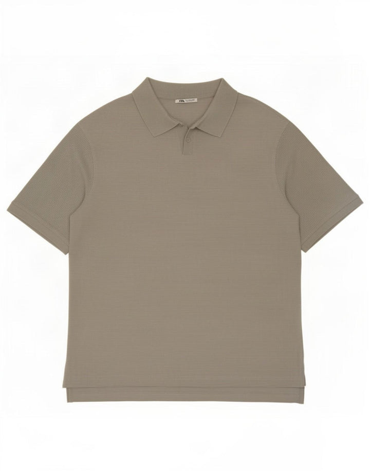 Zara Polo Hombre Algodón Rayas Gris Grande