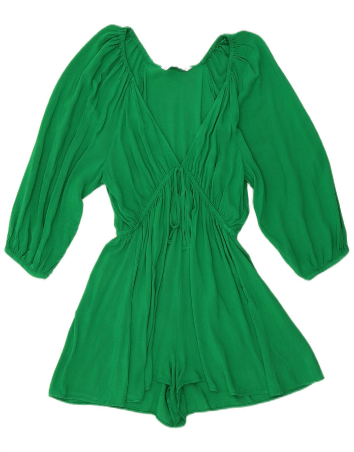 Zara Mujer Mono Corto Manga 3/4 UK 44 Viscosa Verde Medio