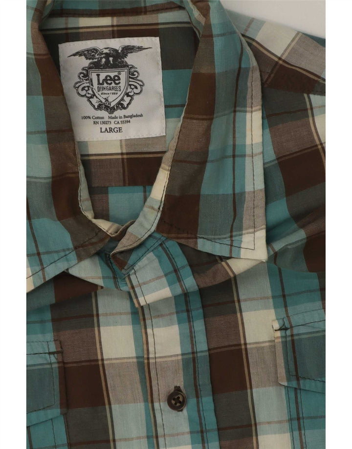 Camisa Lee para hombre de algodón a cuadros azules grandes