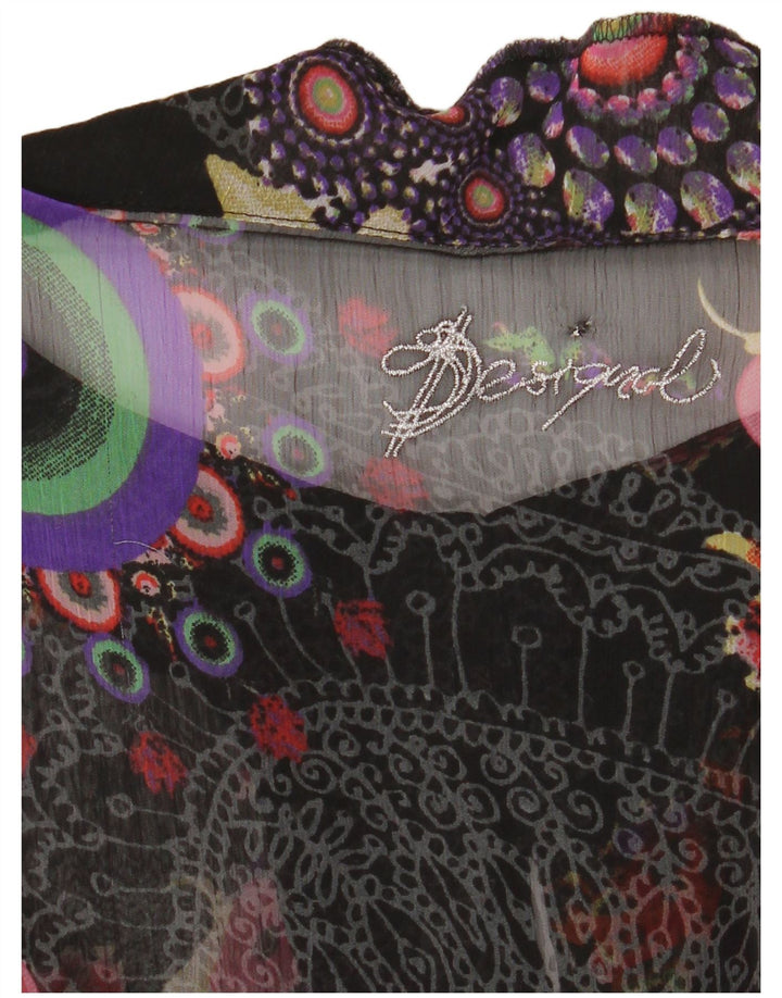 Desigual Blusa transparente para mujer Top UK 12 Medium Multicolor Floral