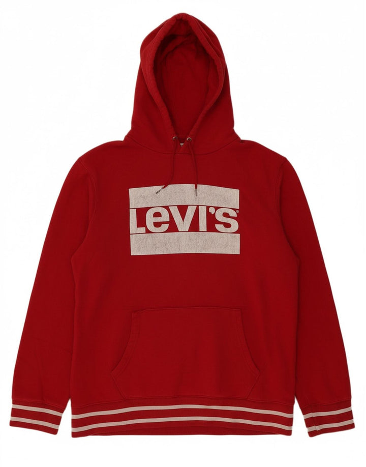 LEVI'S Mens Graphic Hoodie Jumper XL Red Cotton