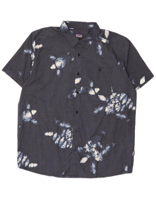 Patagonia Hombre Camisa Manga Corta Estampado Abstracto XL Azul Marino Hawaiano