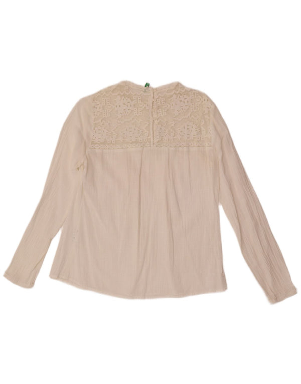 Benetton Blusa De Manga Larga Para Mujer UK 40 Small Blanco Algodón